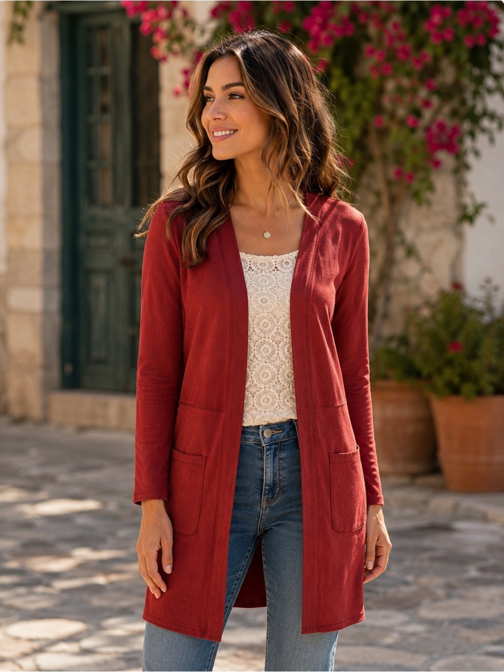 Solitaire Women's Cardigan - Deep Red